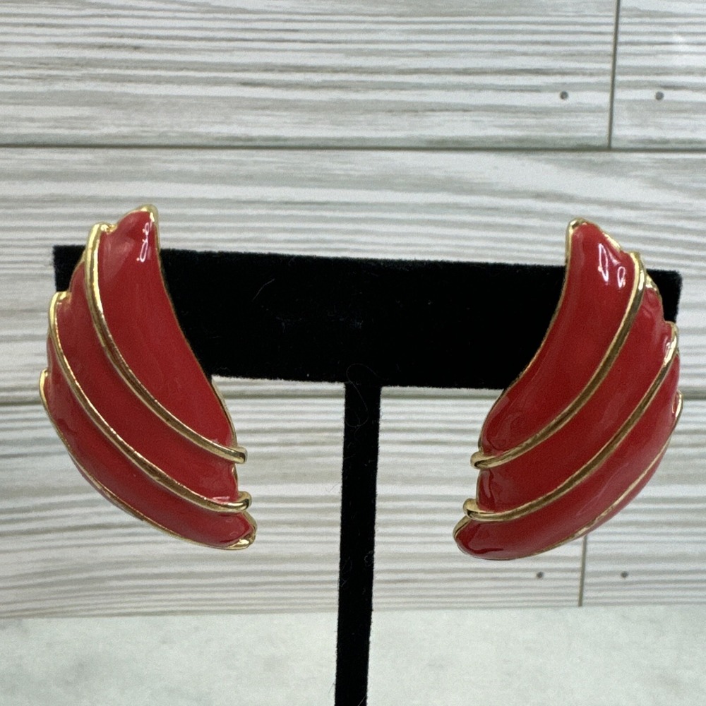 Large Vintage Red Enamel stud Earrings